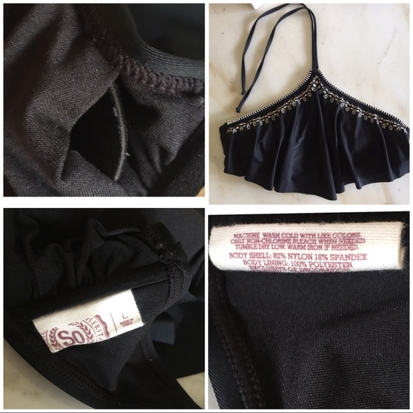 SO HERITAGE SWIMSUIT TOP CROCHET TRIM BLACK HALTER - Picture 8 of 8